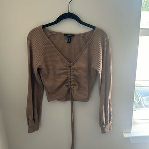 Camel Waffle Cropped Sweater